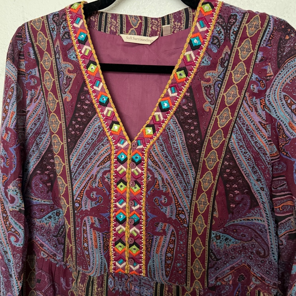 Soft Surroundings Mira Purple Paisley Embroidered Southwest Boho Maxi Dress - Picture 11 of 12